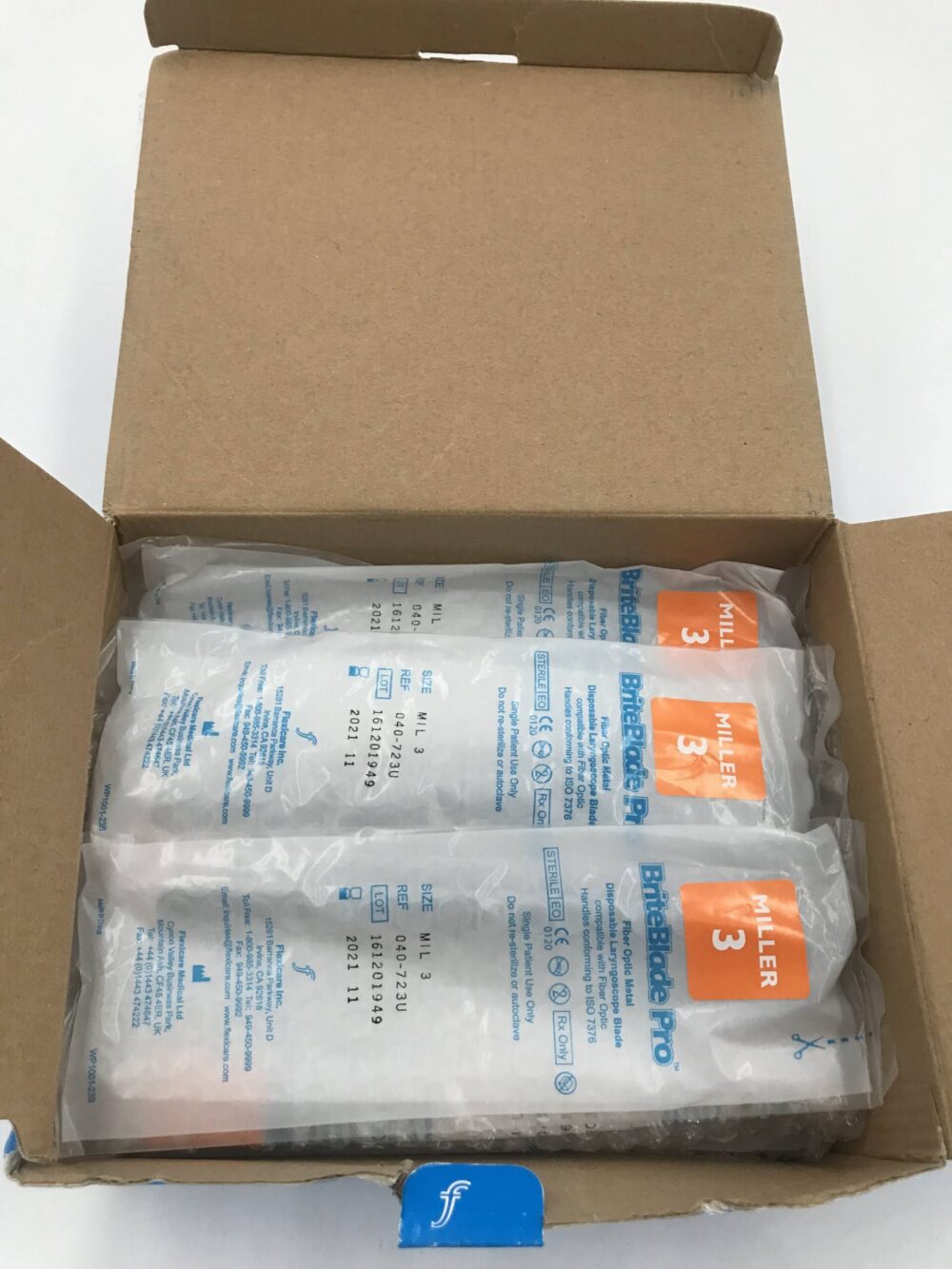 Flexicare 040723U BriteBlade Fiber Optic Metal Disposable Laryngoscope