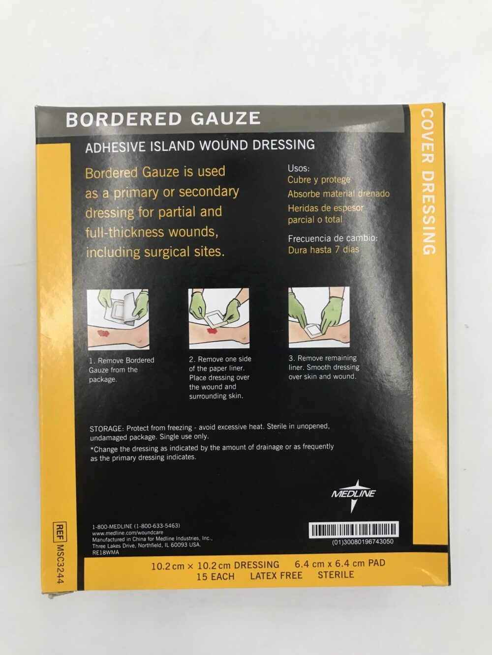 Medline MSC3244 Bordered Gauze Adhesive Island Wound Dressing 4in x 4in