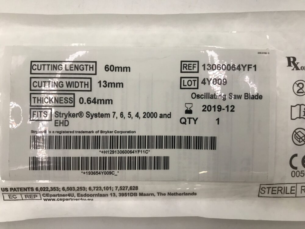 Zimmer 13060064YF1 Oscillating Saw Blade 60cm x 13mm x 0.64mm (X) GB