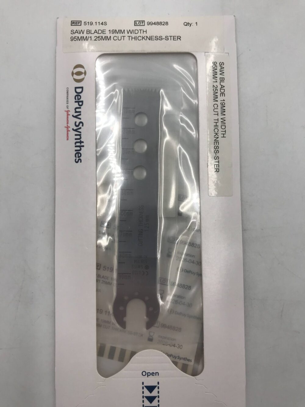 Synthes 519.114S Saw Blade 19mm Width 95mm/1.25mm Cut ThicknessSter