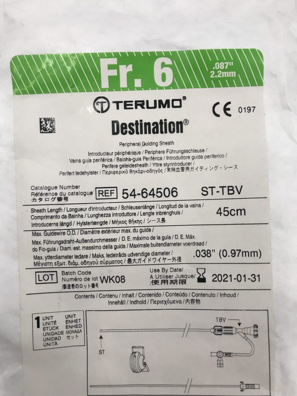 Terumo 5464506 Destination Peripheral Guiding Sheath 6Fr 45cm (X) GB