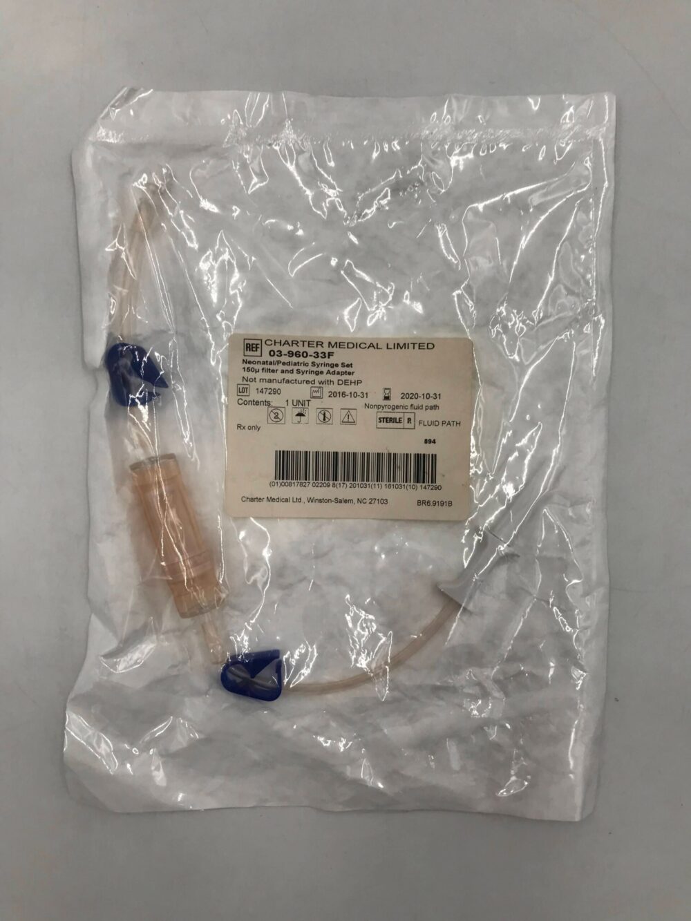 CHARTER MEDICAL 0396033F Neonatal/Pediatric Syringe Set 150u Filter
