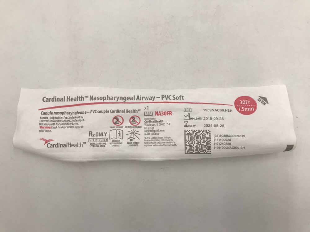 Cardinal Health NA30FR Nasopharyngeal AirwayPVC Soft 30Fr 7.5mm (X