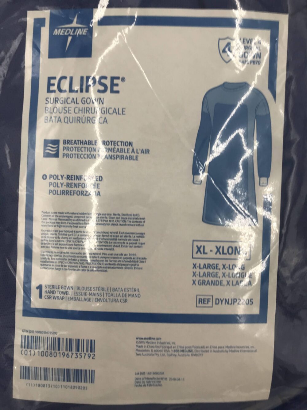 MEDLINE DYNJP2205 Eclipse Surgical Gown, Level 4, XLXlong GB TECH USA