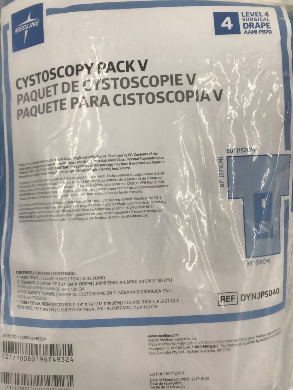 MEDLINE DYNJP5040 Cystoscopy Pack V, Level 4 Surgical Drape 87″x 60″x