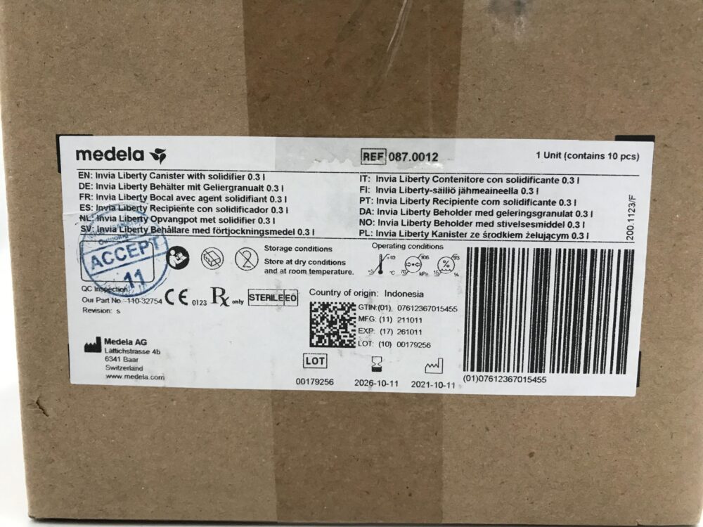 Medela 087.0012 Invia Liberty Canister with Solidifier 0.3 l (10/Box