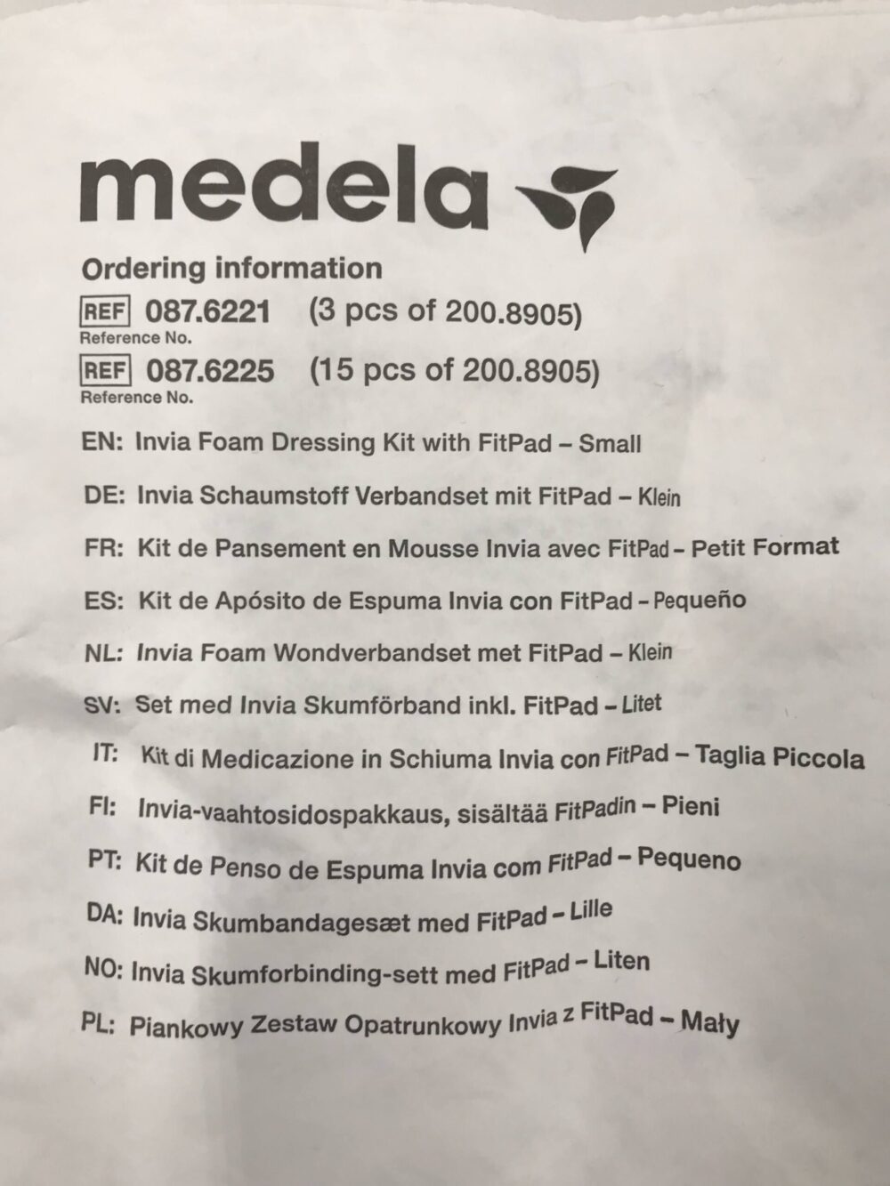 Medela 200.8905 Invia Foam Dressing Kit with Fitpad Small (32x26cm