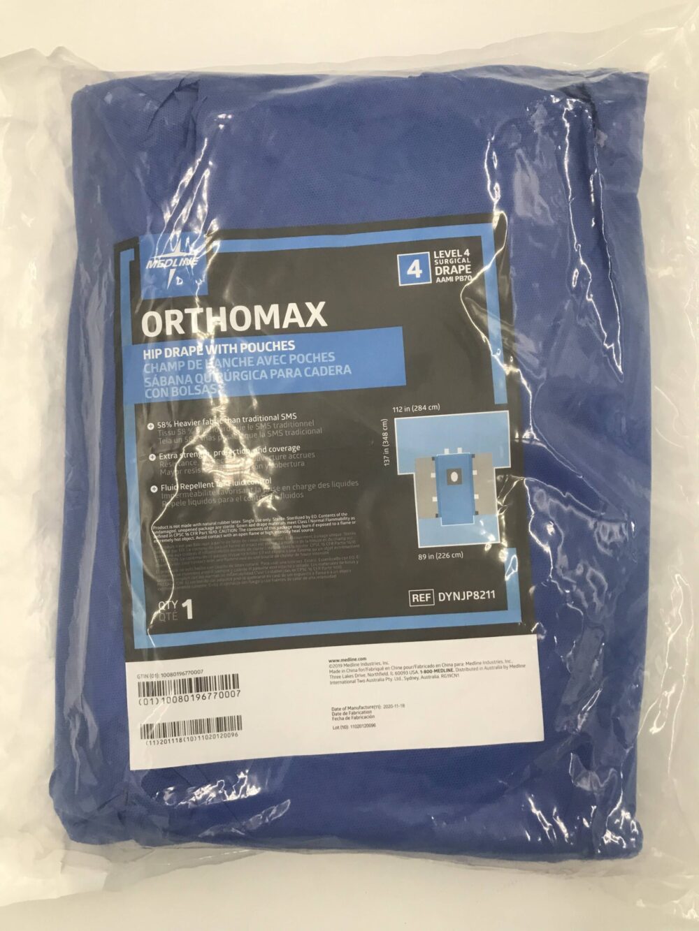 MEDLINE DYNJP8211 Orthomax Hip Surgical Drape w/Pouches AAMI Level 4