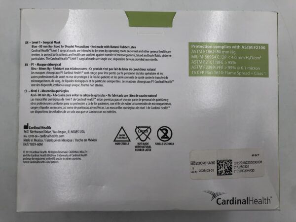 Cardinal Health AT71039 Surgical Mask with Horizontal Ties Blue 80mm Hg ...