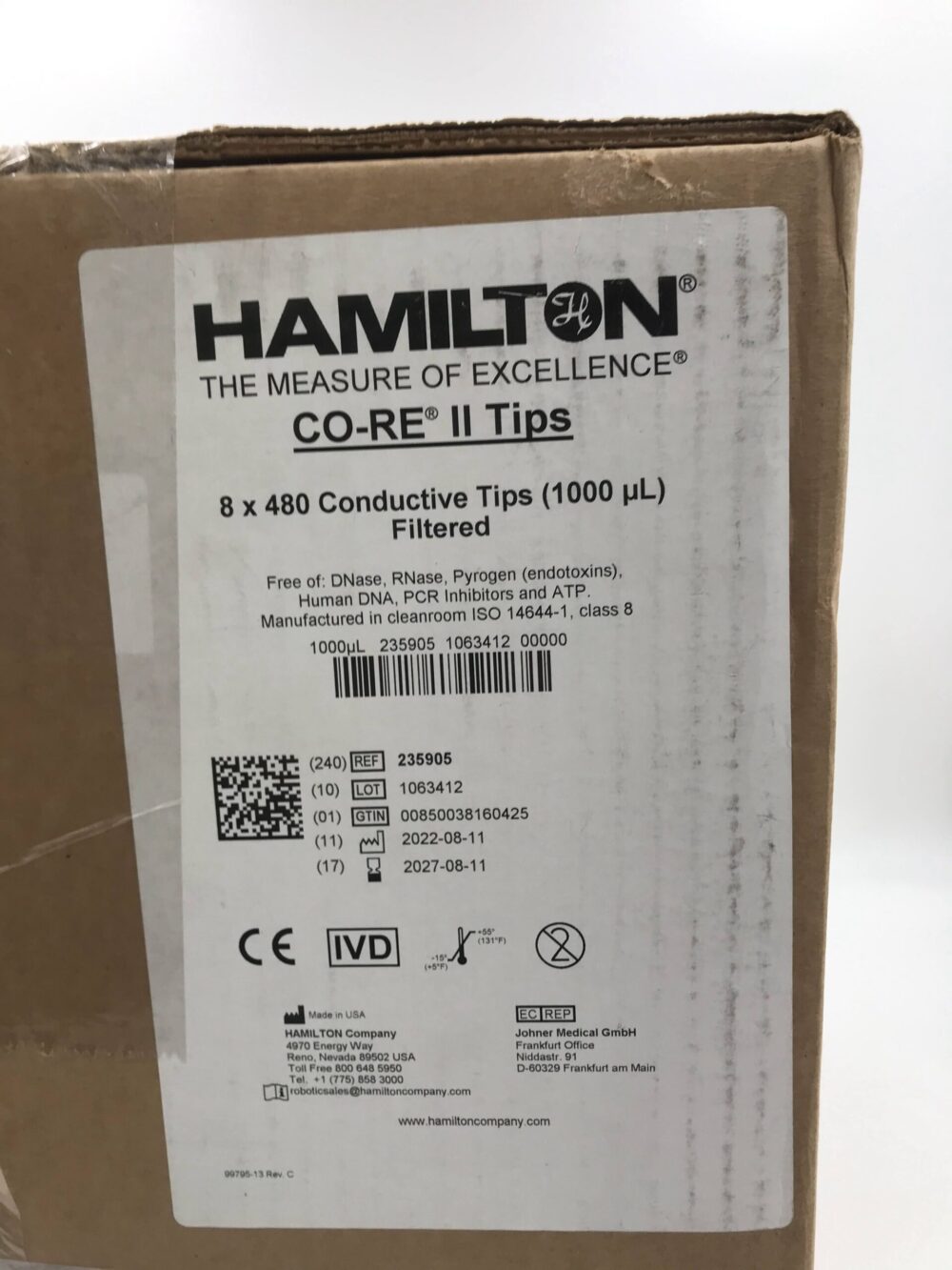 HAMILTON 235905 CoRe II Conductive Tips Filtered 1000uL (3840 Tips