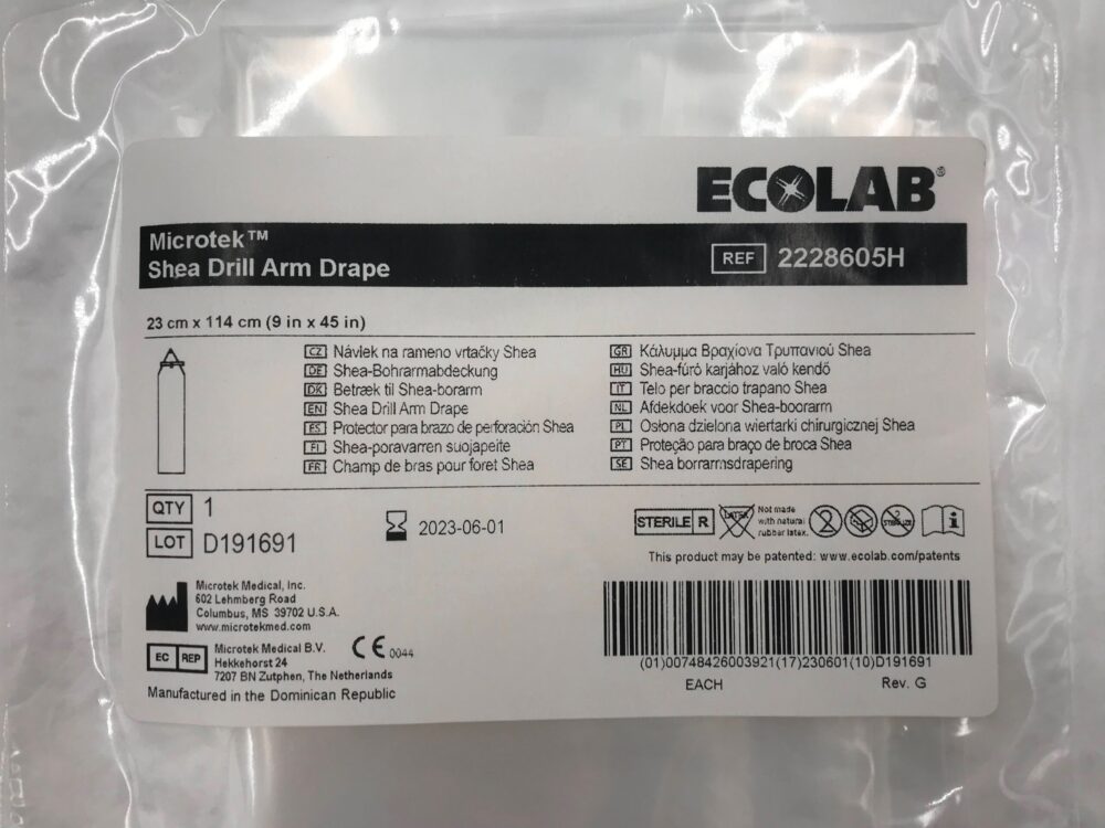 MICROTEK MEDICAL 2228605H Ecolab Shea Drill Arm Drape 23cm x 114cm (X