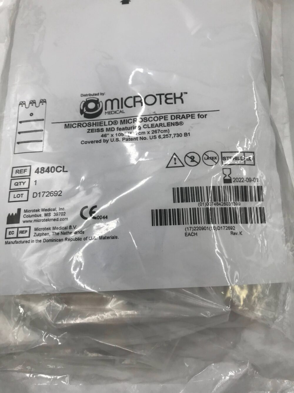MICROTEK MEDICAL 4840CL Microshield Microscope Drape 46in x 105in(X