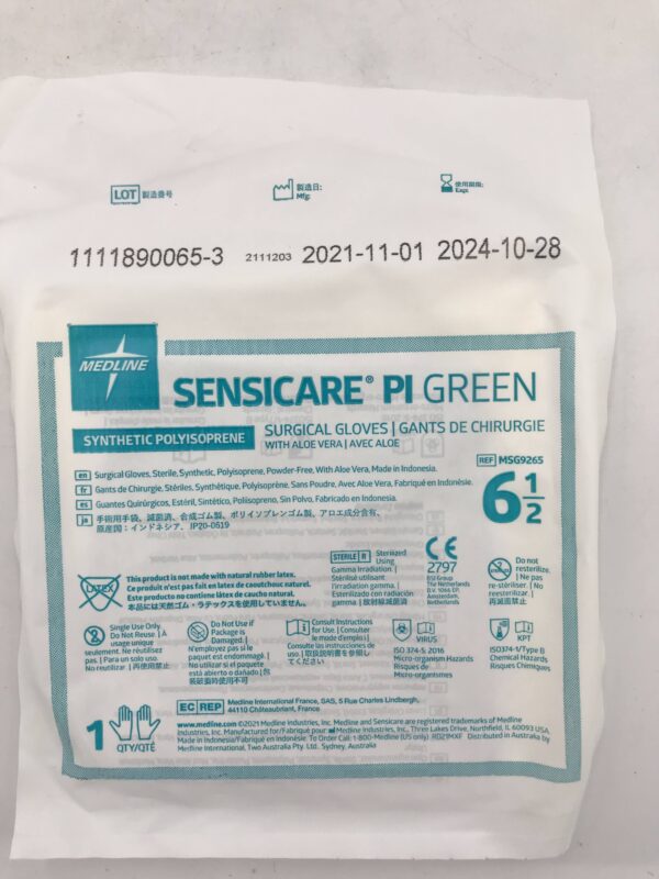 Medline MSG9265 Sensicare PI Green Surgical Gloves with Aloe Vera Size