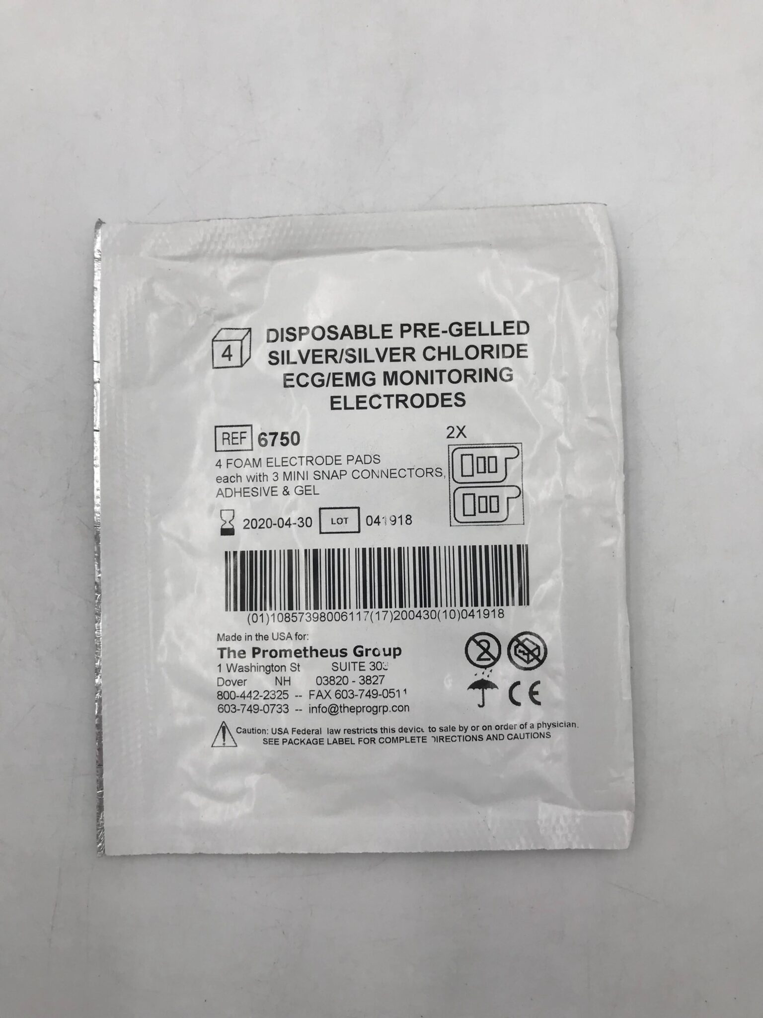 PROMETHEUS GROUP 6750 Disp. PreGelled Silver/Silver Chloride ECG/EMG