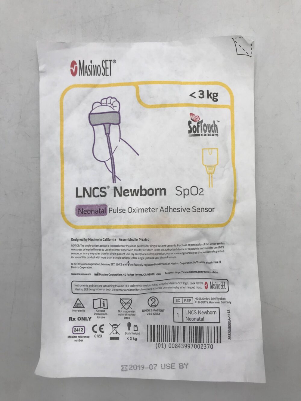 MASIMO 2412 SoftTouch Neonatal Pulse Oximeter Adhesive SpO2 Sensor image.