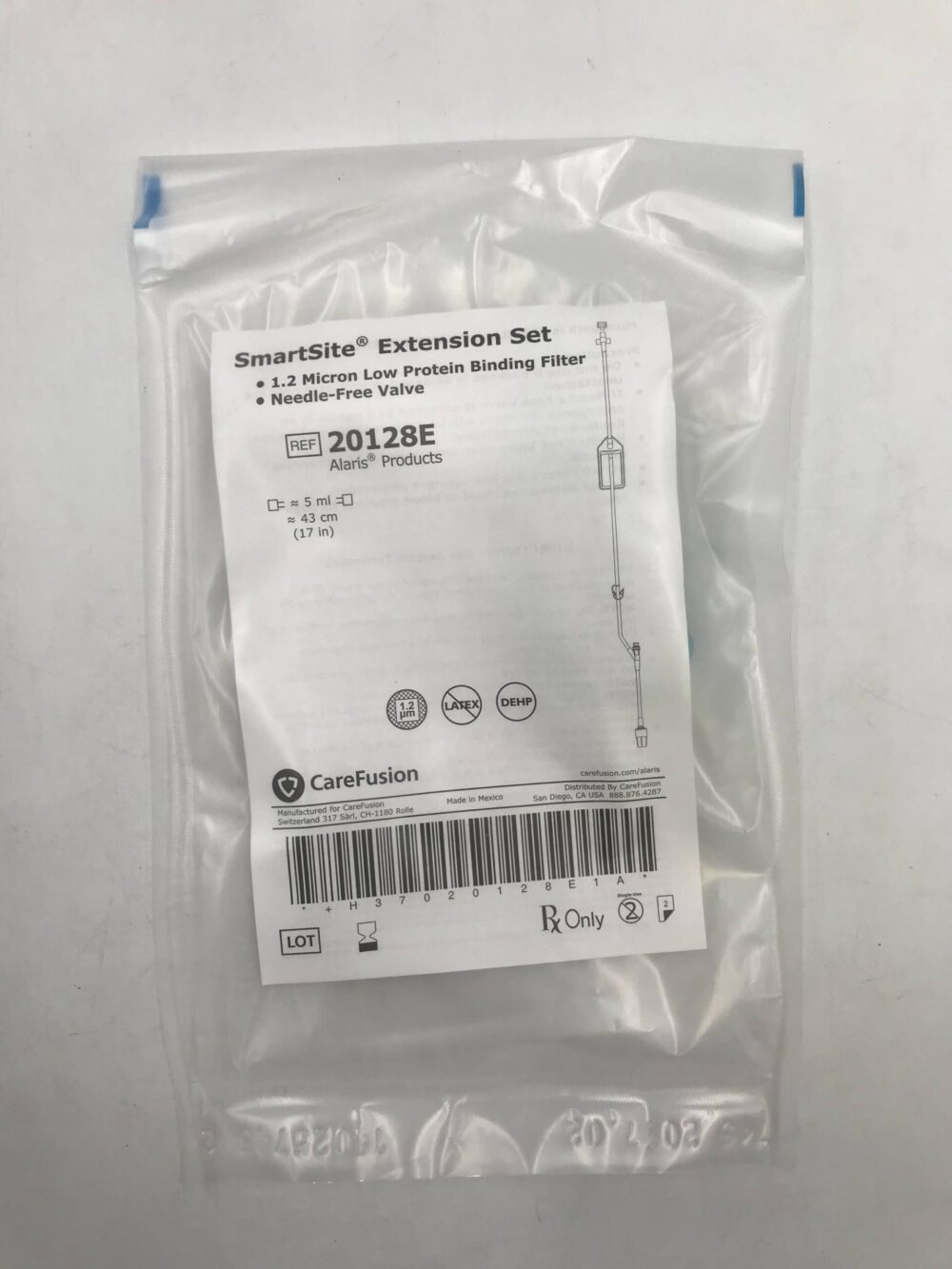 CareFusion 20128E SmartSite Extension Set 1.2 Micron Low Protein Binding Filter NeedleFree