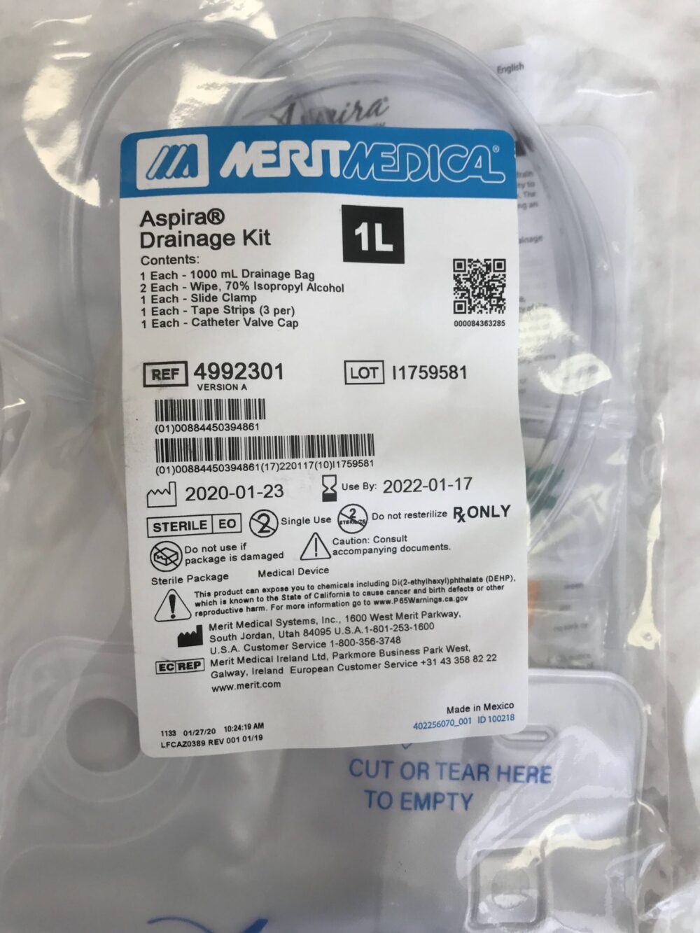 MERIT MEDICAL 4992301 Aspira Drainage Kit 1L (X) GB TECH USA