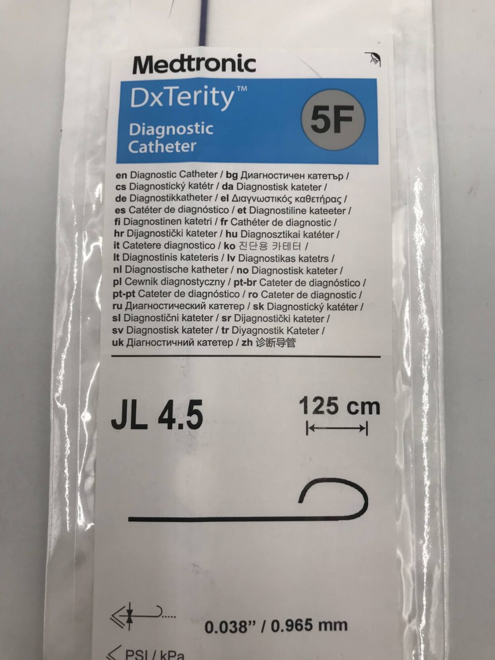 Medtronic DXT5JL45X DxTerity Diagnostic Catheter JL 4.5 5F 125cm (X