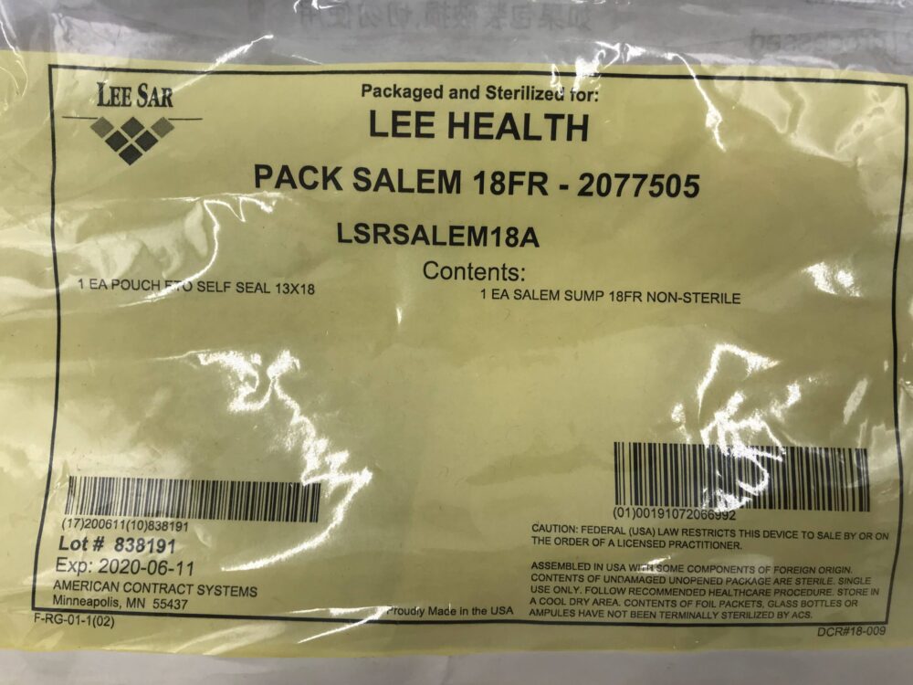 Lee Health 2077505 Salem Sump 18Fr NonSterile (X) GB TECH USA