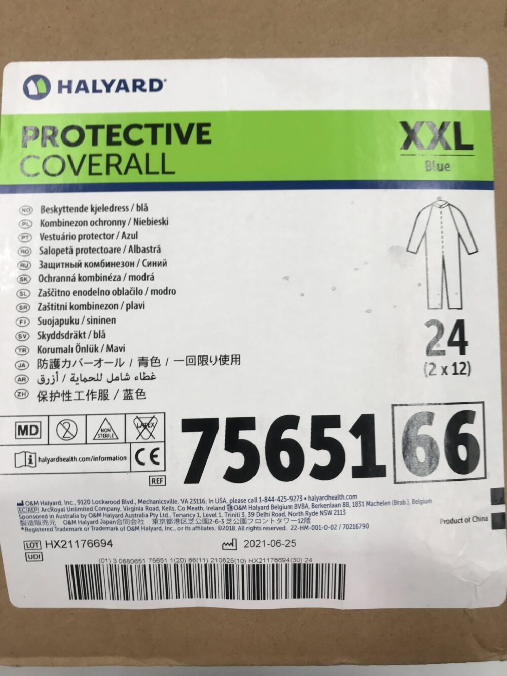 HALYARD 75651 Protective Coverall Blue XXL (24/Case) GB TECH USA