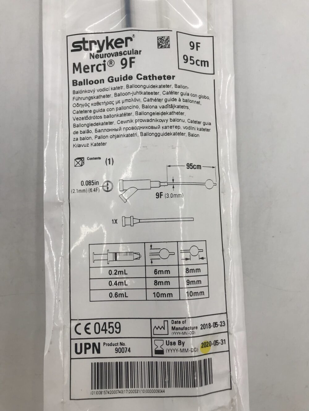 STRYKER 90074 Neurovascular Merci Balloon Guide Catheter 9F x 95cm(X