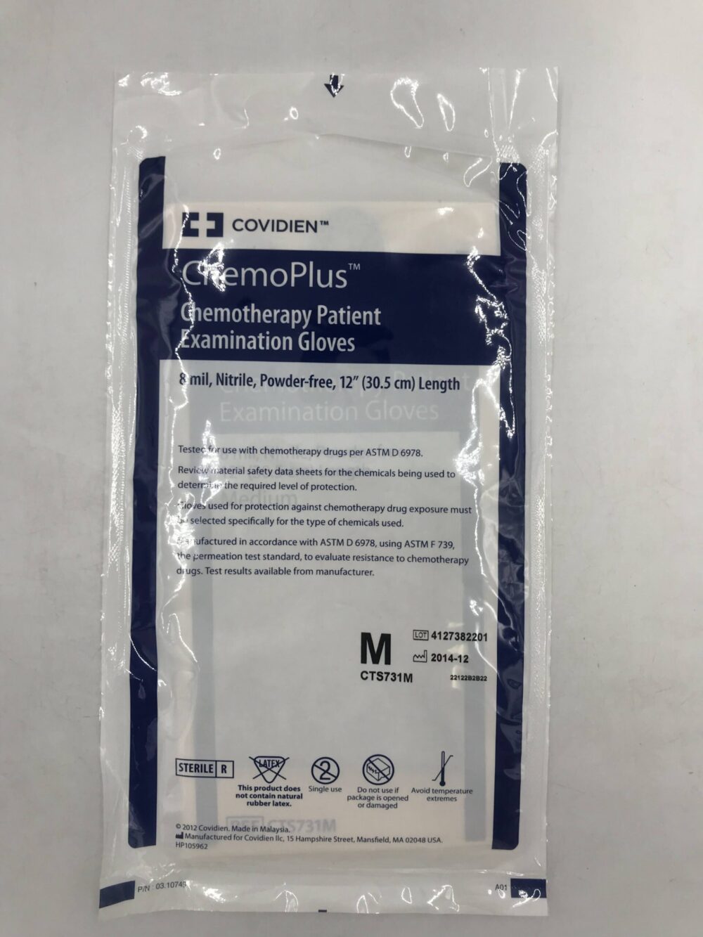 COVIDIEN CTS731M ChemoPlus Chemotherapy Patient Examination Gloves M