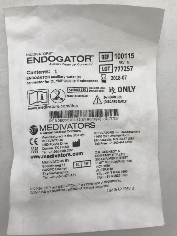 Medivators 100115 Endogator Auxiliary Water jet Connector For Olympus Gi Endoscopes (X) GB