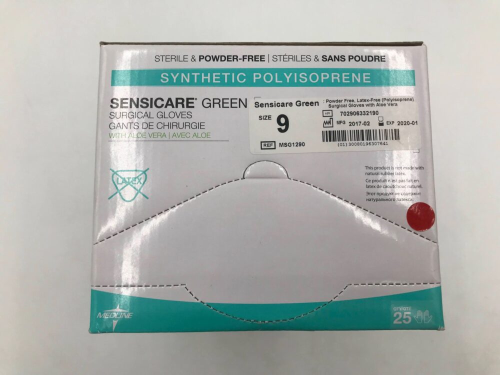 MEDLINE MGS1290 Sensicare Green Surgical Gloves w/ Aloe Vera Size9