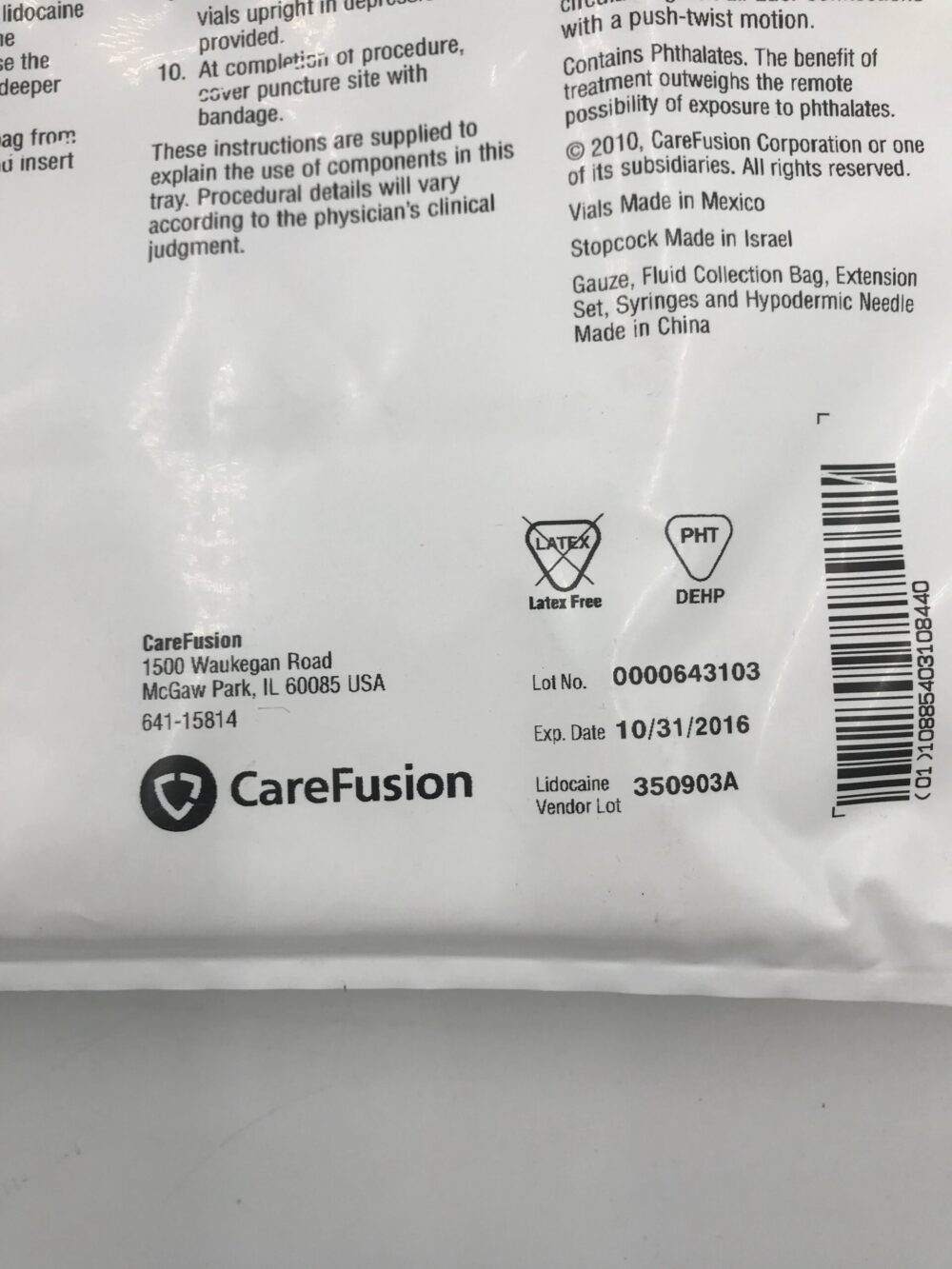 CareFusion 4340A Thoracentesis Tray 16G x 3in (X) - GB TECH USA
