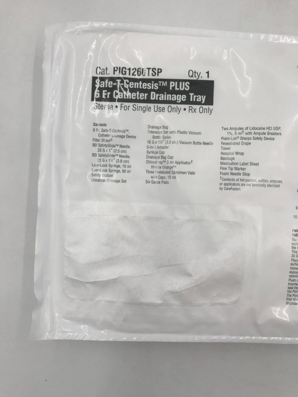 CareFusion PIG1260TSP SafeTCentesis PLUS Catheter Drainage Tray 6F(X