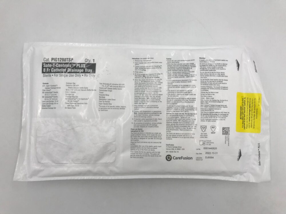 CareFusion PIG1280TSP SafeTCentesis PLUS Catheter Drainage Tray 8F(X