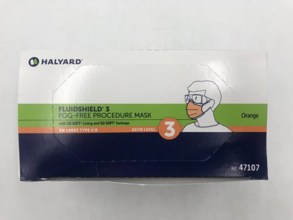 Halyard FluidShield Level 3 Medical Face Masks – Orange – 2 Boxes (40/Box)