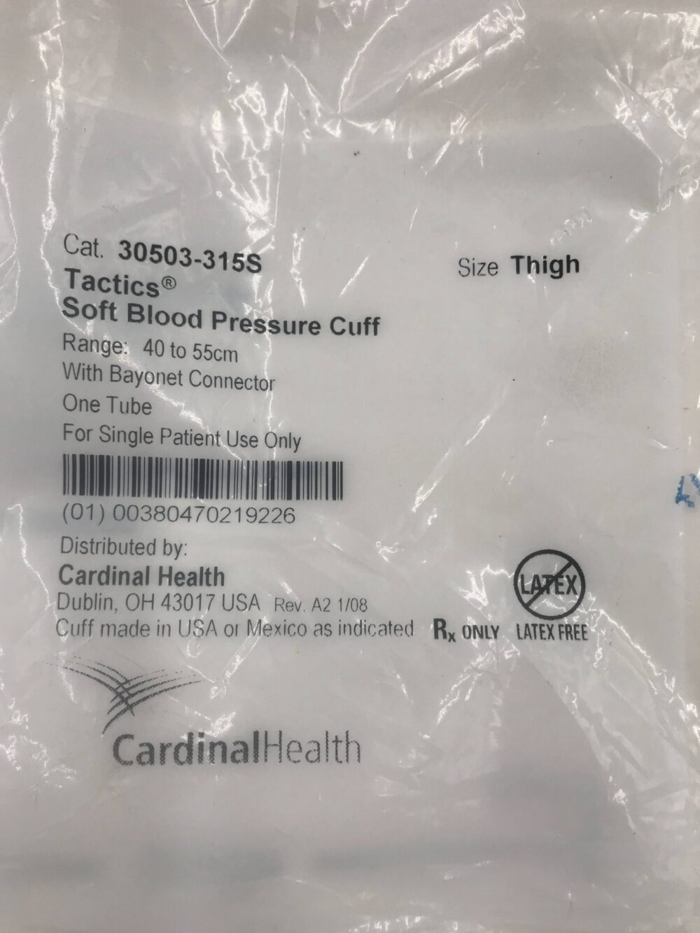 Cardinal Health 30503315S Tactics Soft Blood Pressure Cuff Range 40 to