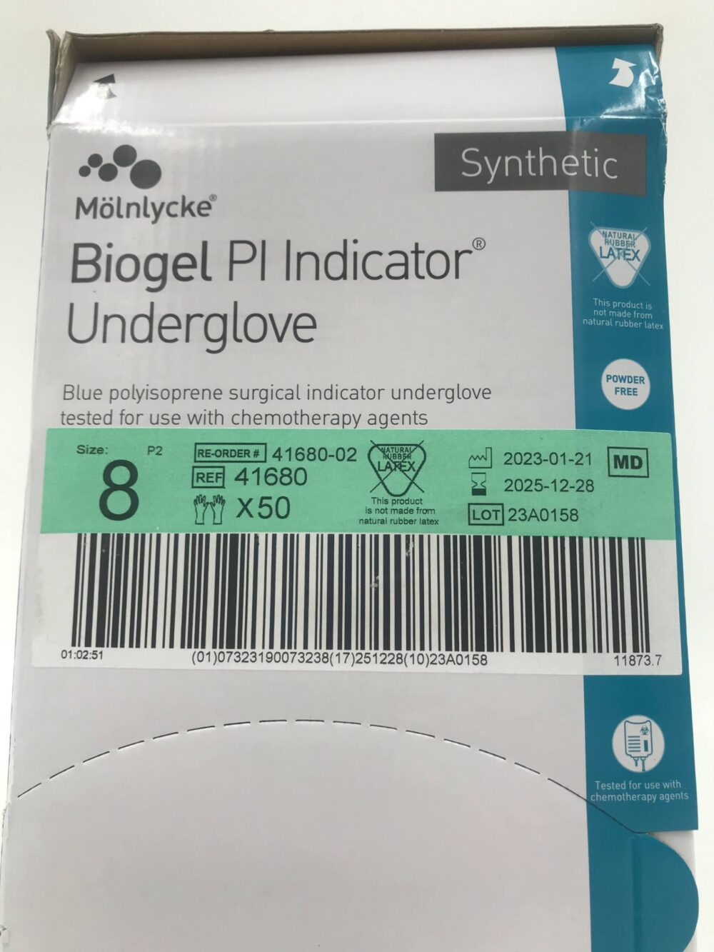 Molnlycke 41680 Biogel PI Indicator Underglove Blue Polyisoprene