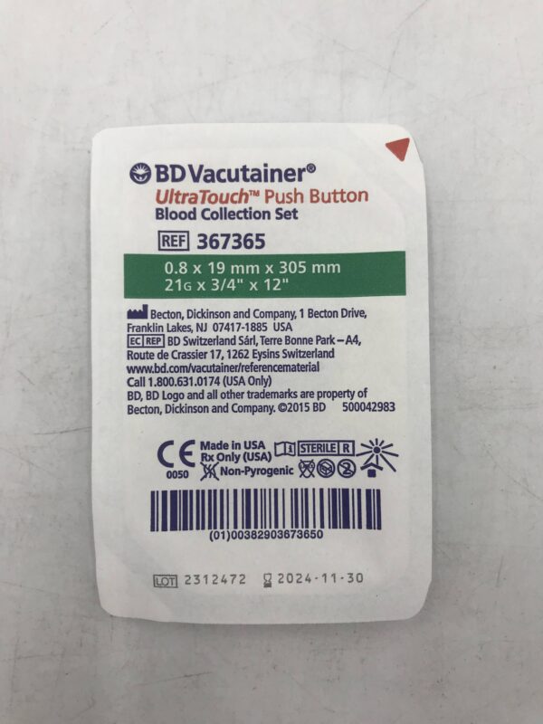 BD 367365 Vacutainer UltraTouch Push Button Blood Collection Set 21G x ...