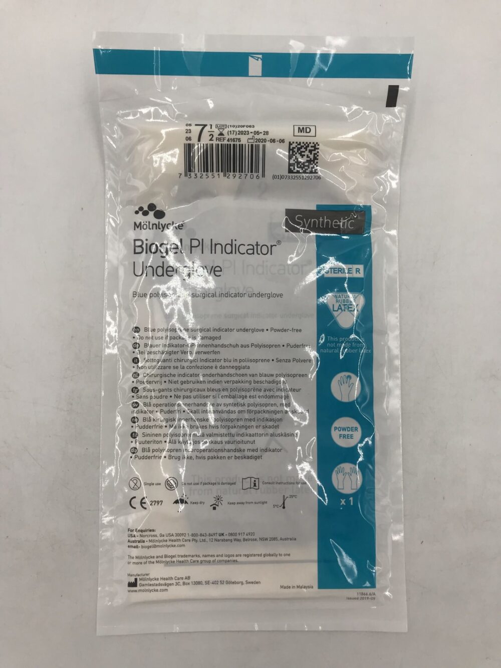 Molnlycke 41675 Biogel PI Indicator Underglove Blue Polyisoprene