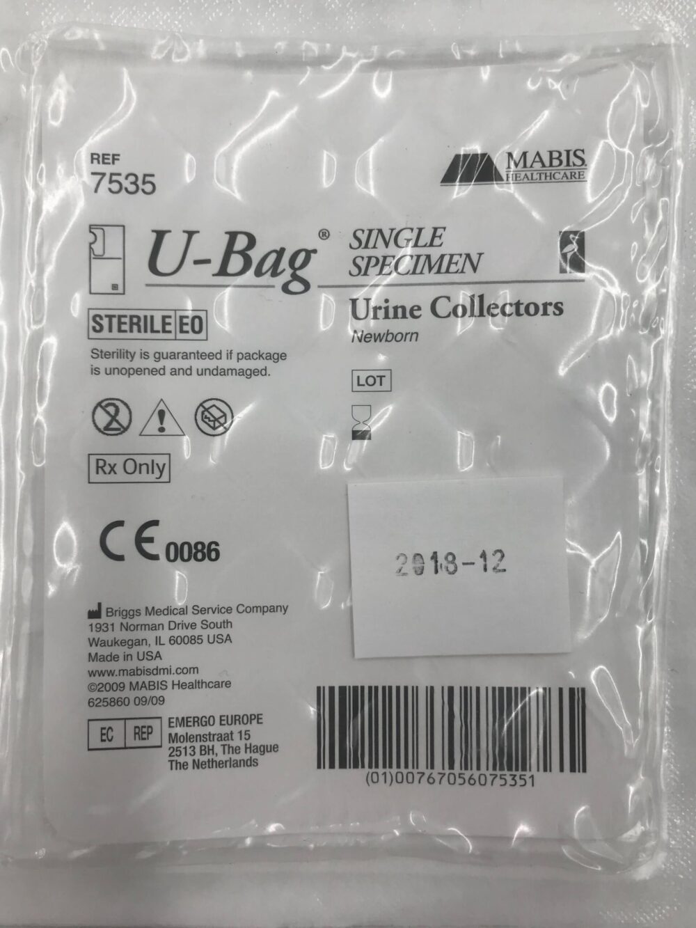 Briggs Medical 7535 Mabis UBag Single Specimen Urine Collectors