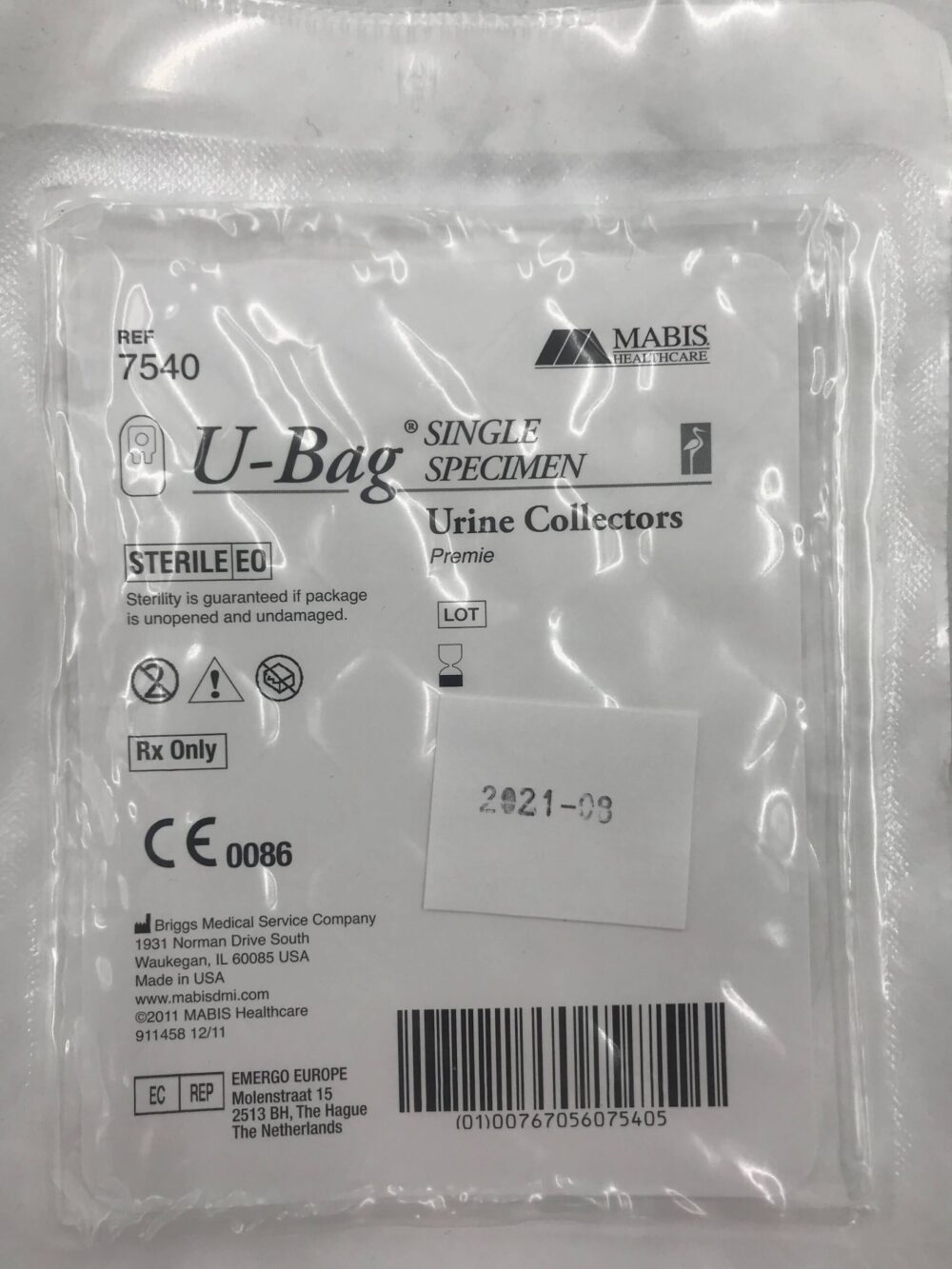 Briggs Medical 7540 Mabis UBag Single Specimen Urine Collectors Premie