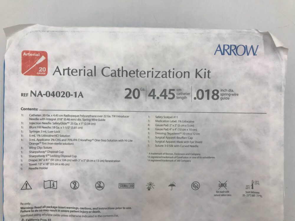 ARROW NA-04020-1A Arterial Catheterization Kit 20Ga x 4.45cm x .018in(X ...