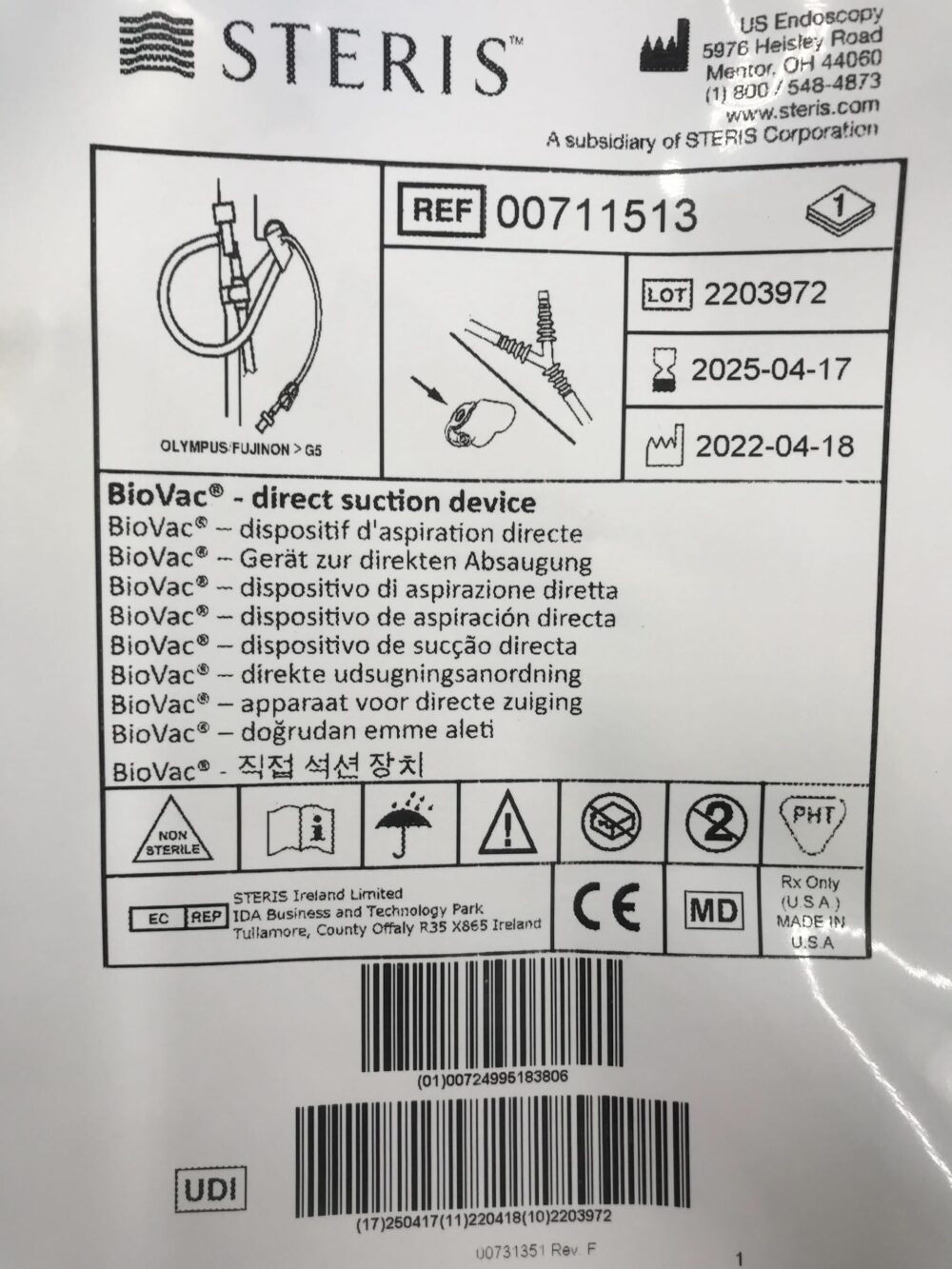 US Endoscopy 00711513 Steris BioVac Direct Suction Device GB TECH USA