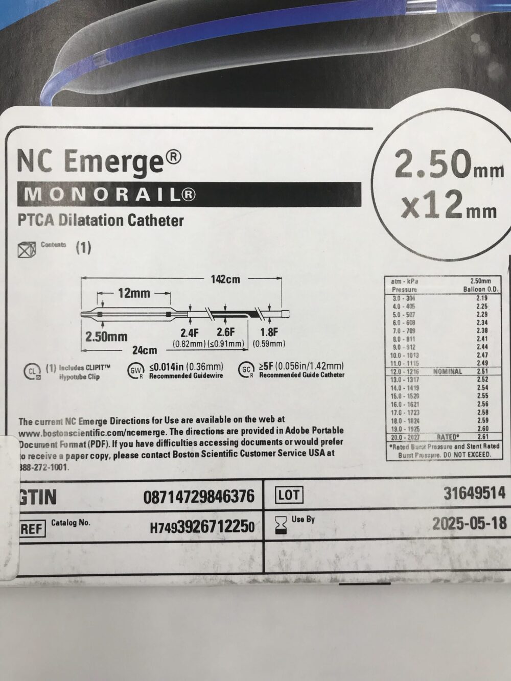 Boston Scientific 392671225 NC Emerge Monorail PTCA Dilatation 