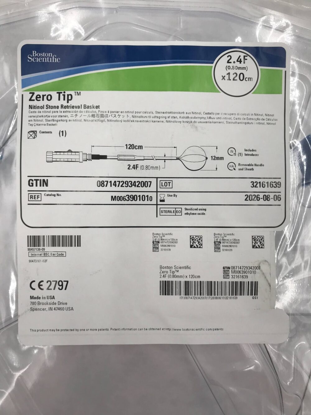 BOSTON SCIENTIFIC 390101 Zero Tip Nitinol Stone Retrieval Basket 