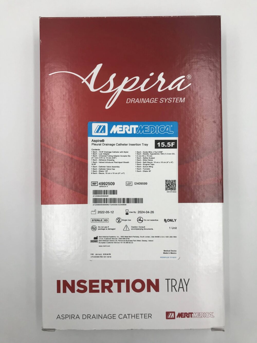 Merit Medical 4992509 Aspira Pleural Drainage Catheter Insertion Tray 15.5F (X) GB TECH USA