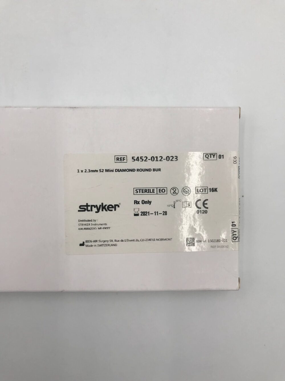 STRYKER 5452-012-023 S2 Mini Diamond Round Bur 1 x 2.3mm(X) - GB TECH USA