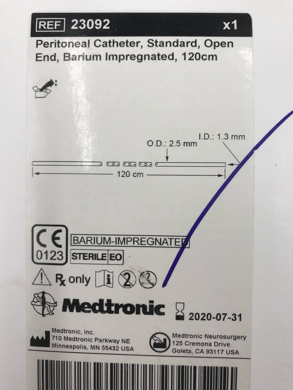 Medtronic 23092 Peritoneal Catheter Standard Open End Barium 