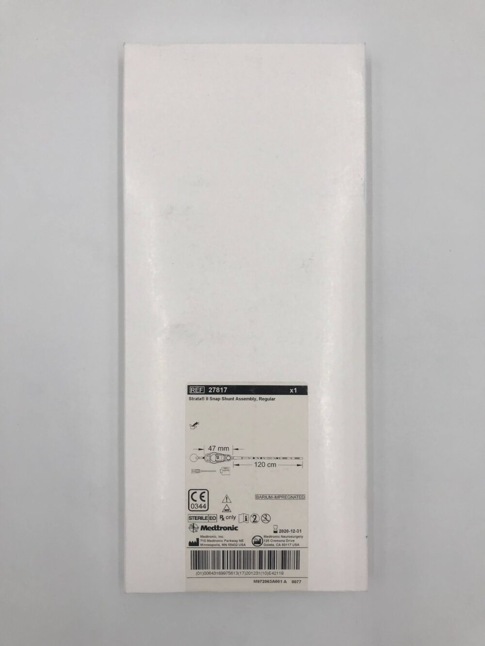 Medtronic 27817 Strata II Snap Shunt Assembly Regular 47mm x 120cm 