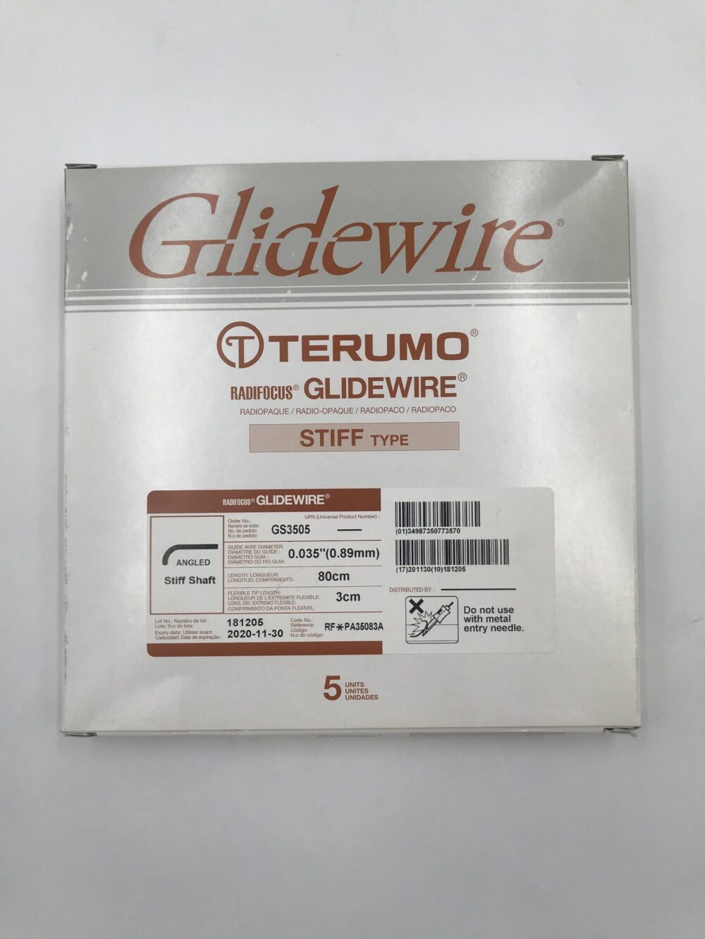 TERUMO GS3505 Radifocus Glidewire Stiff Shaft, Angled 80cm (5/Box)(X