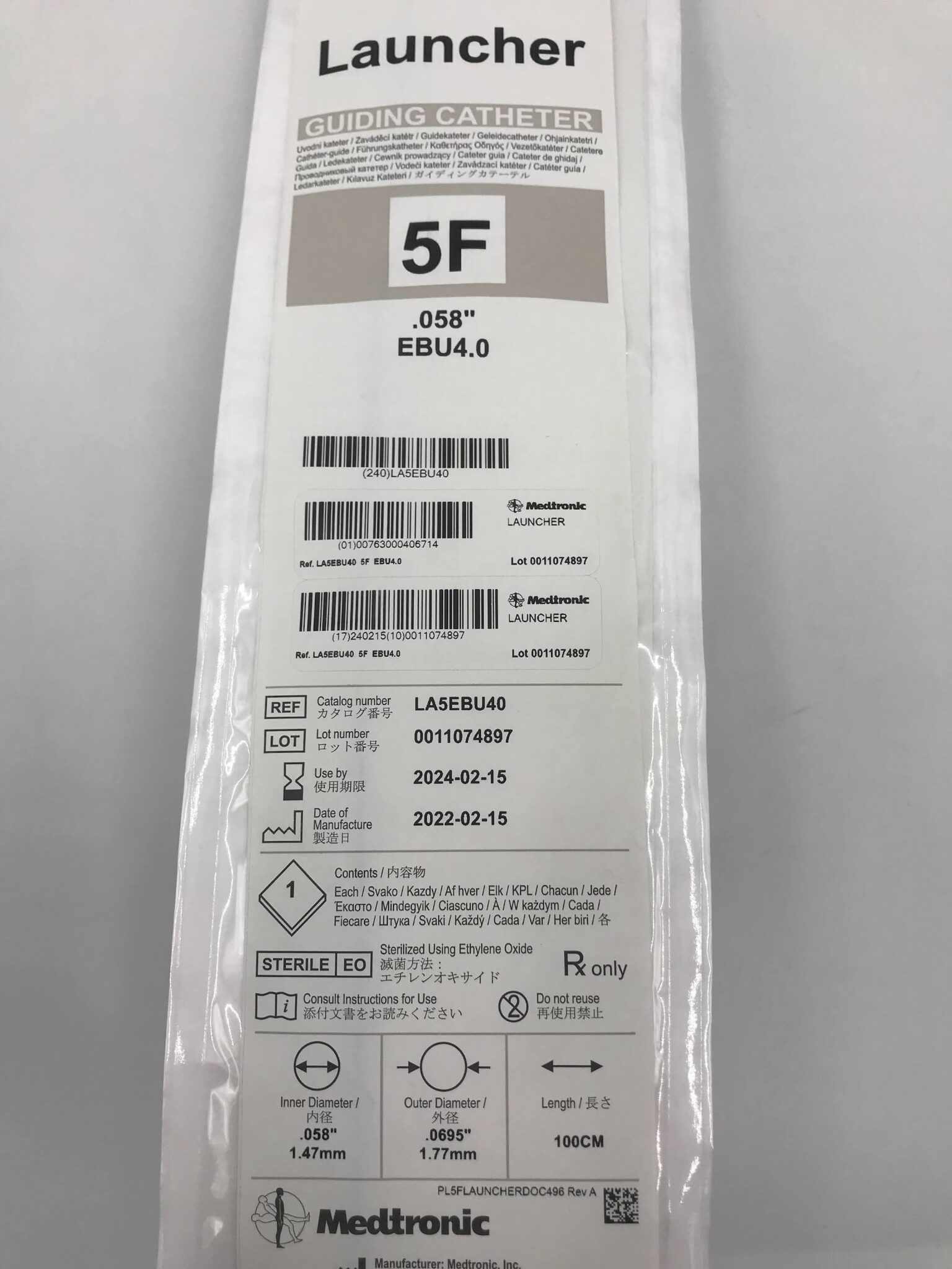 Medtronic LA5EBU40 Launcher EBU4.0 .058″ Guiding Catheter 5F 100cm (X