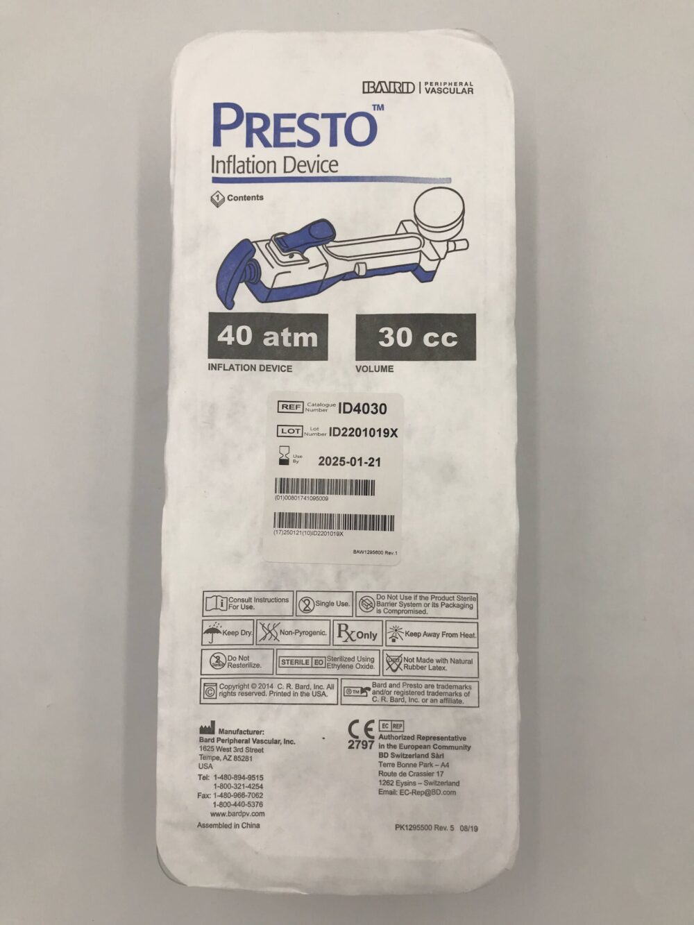BARD ID4030 BD Presto Inflation Device 40atm x 30cc GB TECH USA