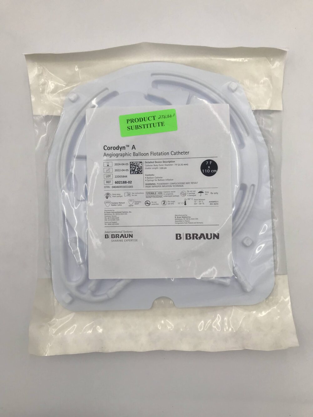 BRAUN 60218802 Corodyn A Angiographic Balloon Flotation Catheter 7F x